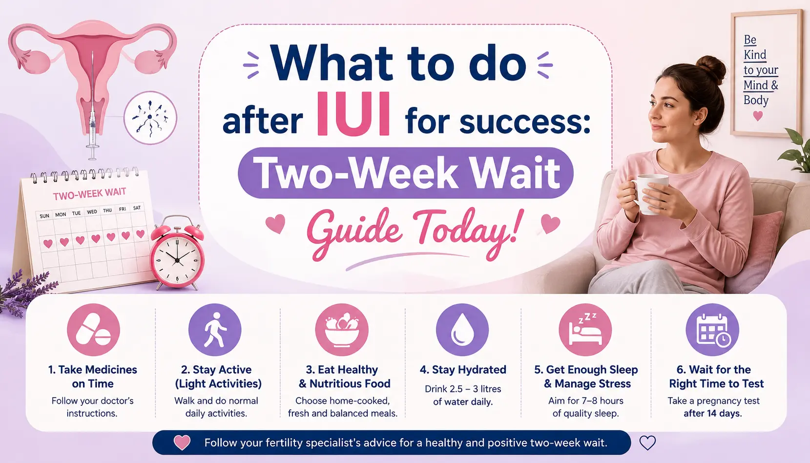 What to do after IUI for success: Two-Week Wait Guide Today! — IUI aftercare tips, healthy diet, medicines, activity, sleep, and pregnancy testing