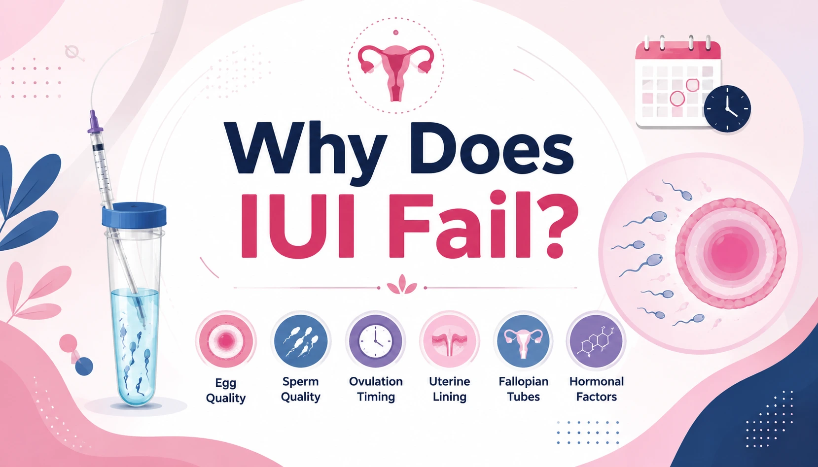 Why Does IUI Fail? Common causes of IUI failure including egg quality, sperm quality, ovulation timing, uterine lining, fallopian tubes, and hormonal factors