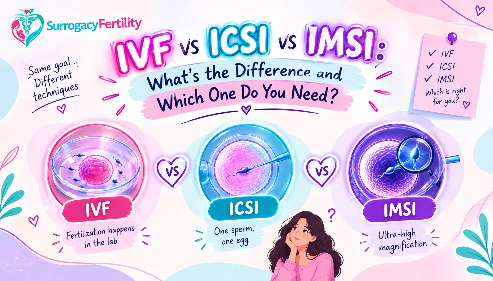 IVF vs ICSI vs IMSI: What's the Difference and Which One Do You Need? — comparison of fertilization techniques used in fertility treatment.