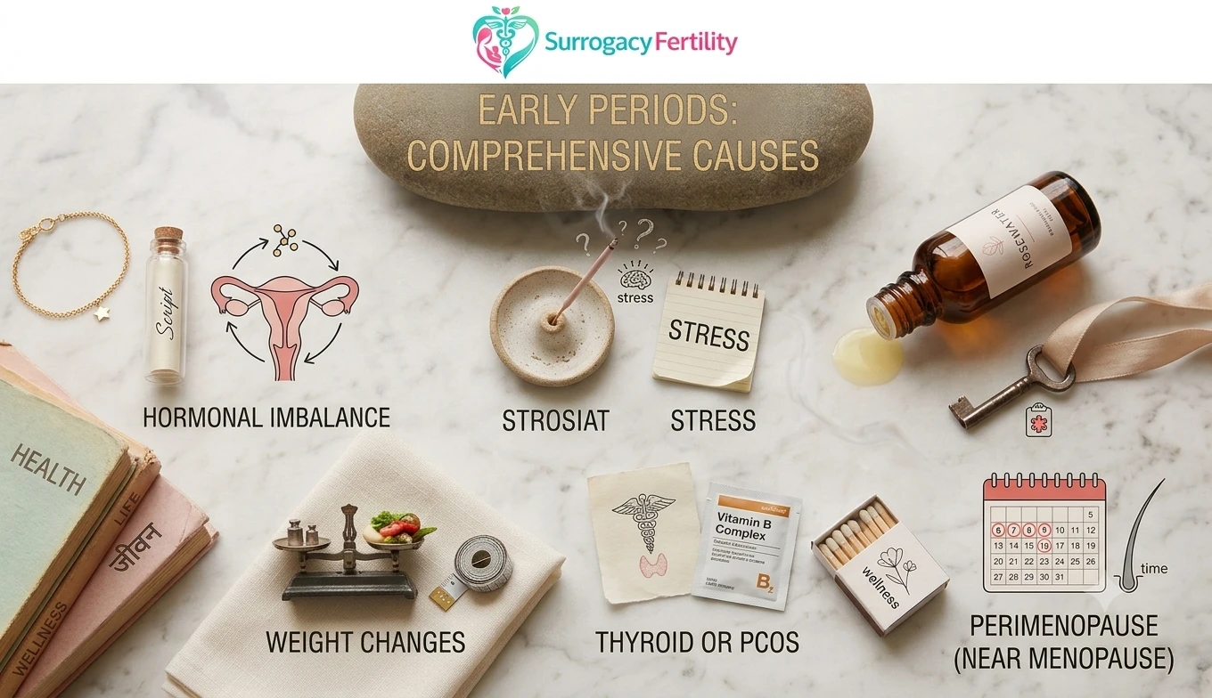 What Causes Your Period to Start Early? Calendar showing a shorter menstrual cycle and early ovulation